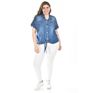 Foto 5 | Blusa De Mezclilla Con Nudo Roman Fashion /tallas Extras, 5116 (mezclilla Dark) Azul