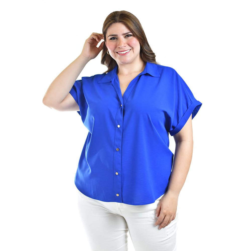 Blusa Casual Manga Corta Roman Fashion /tallas Extras, 5112 (azul Rey) Azul