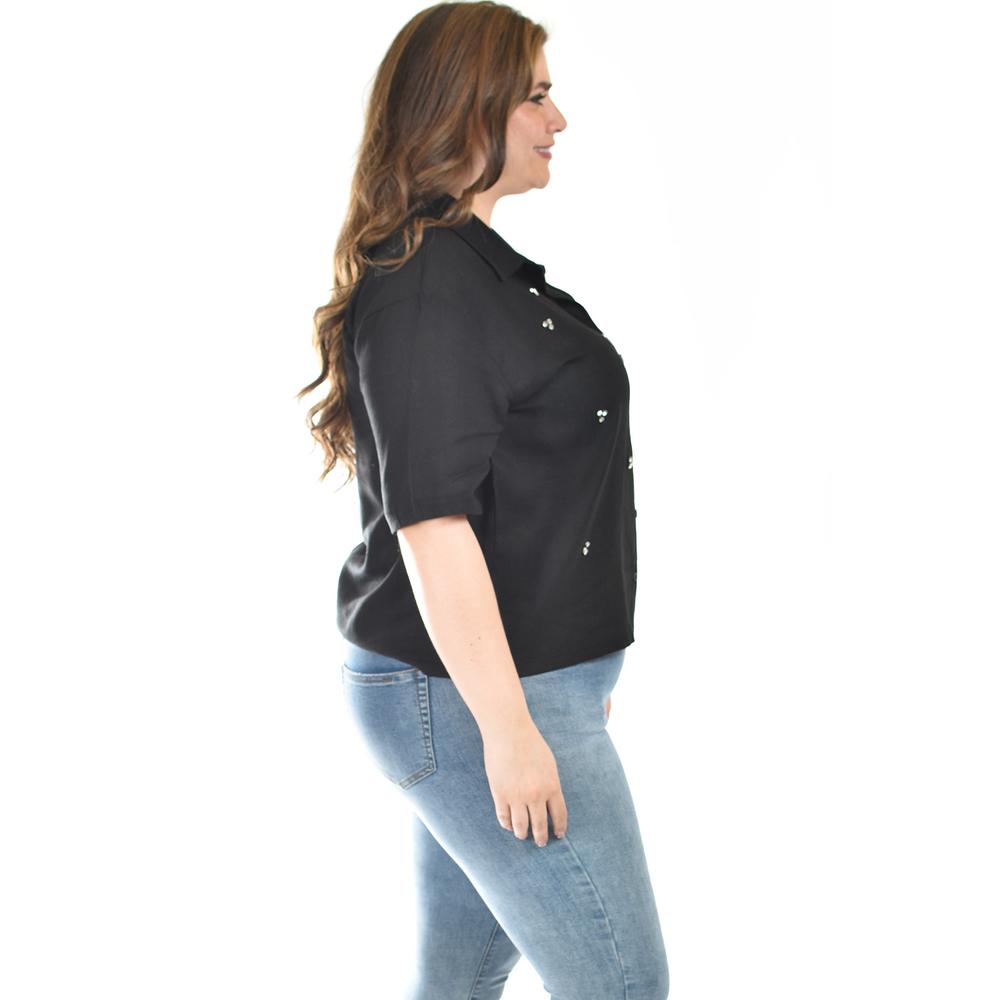 Foto 3 pulgar | Blusa De Lino Con Pedrería Roman Fashion /tallas Extras, 5110 (negro) Negro