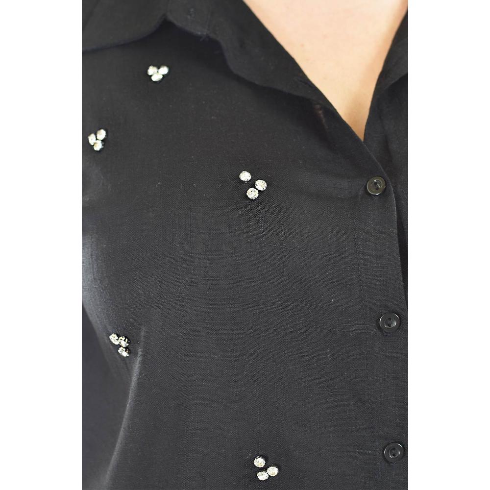 Foto 5 pulgar | Blusa De Lino Con Pedrería Roman Fashion /tallas Extras, 5110 (negro) Negro