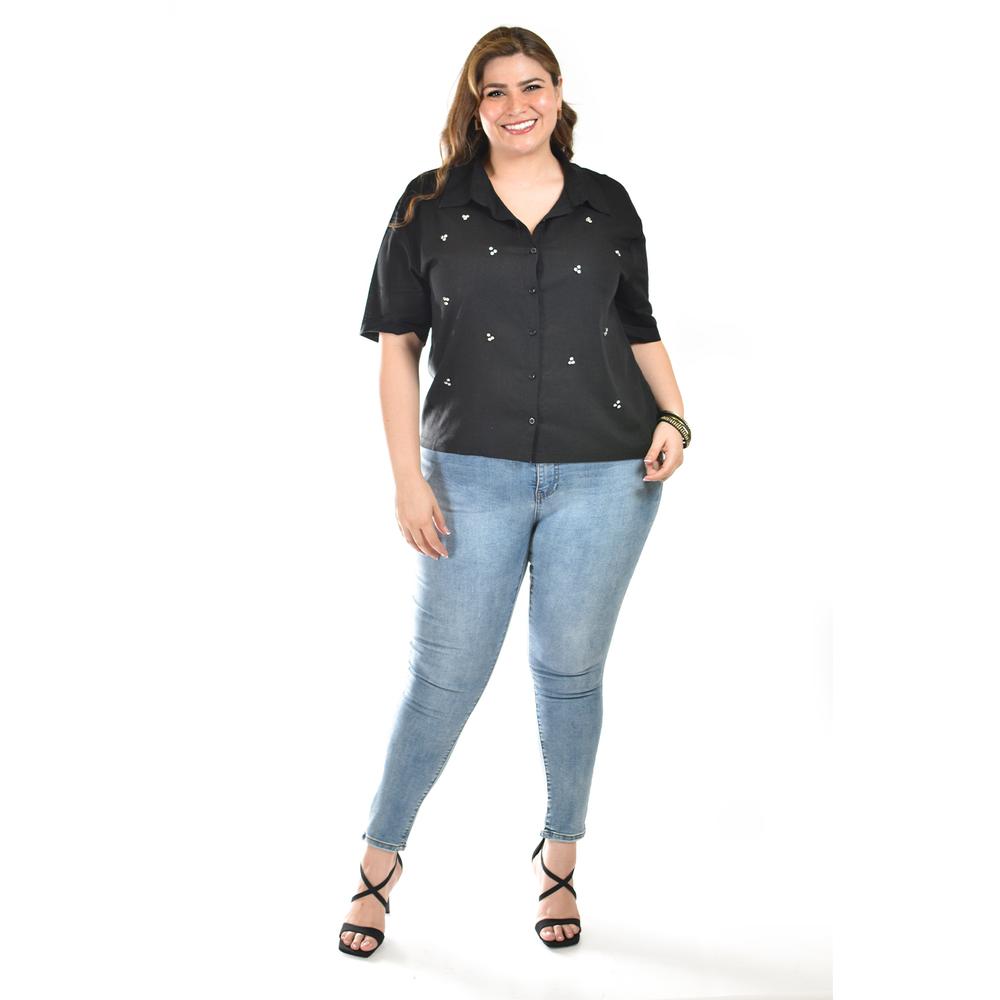Foto 5 | Blusa De Lino Con Pedrería Roman Fashion /tallas Extras, 5110 (negro) Negro