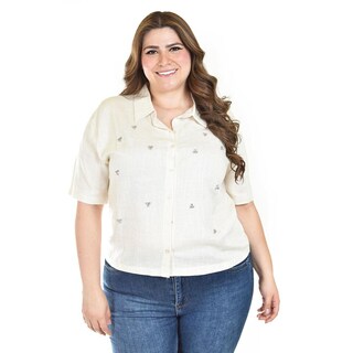 Foto 8 | Blusa De Lino Con Pedrería Roman Fashion /tallas Extras, 5110 (negro) Negro