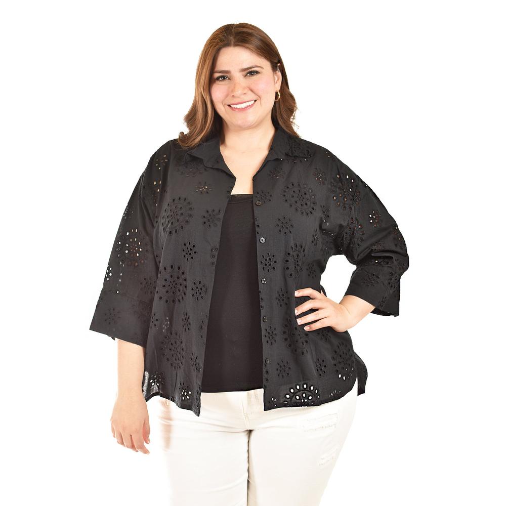 Blusa Bordada De Algodon Roman Fashion /tallas Extras, 3952 (negro) Negro
