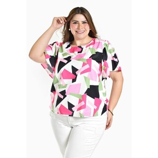 Foto 1 | Blusa Estampada De Manga Corta Roman Fashion, Tallas Extras, 5118 (abstracto Rosa) Rosa