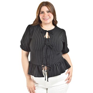 Foto 1 | Blusa Con Detalle De Lazos Roman Fashion /tallas Extras, 1889 (negro Lineas) Negro