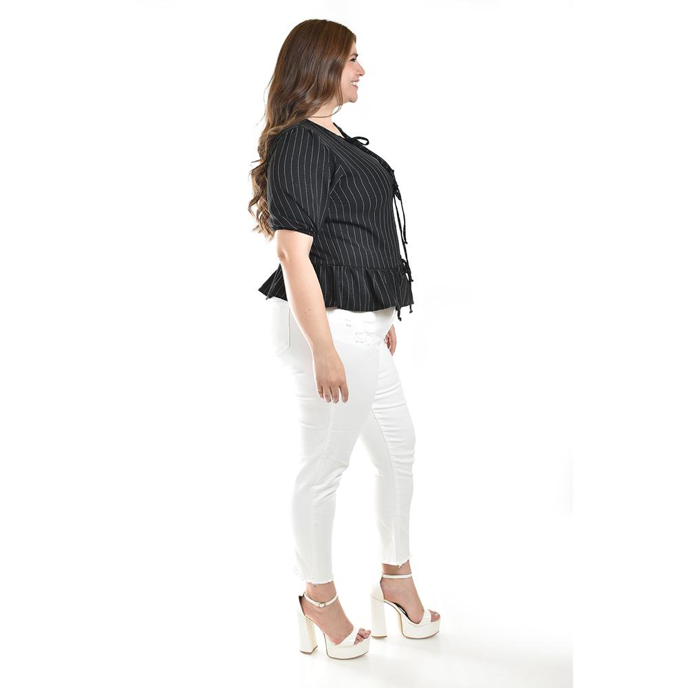 Foto 3 pulgar | Blusa Con Detalle De Lazos Roman Fashion /tallas Extras, 1889 (negro Lineas) Negro