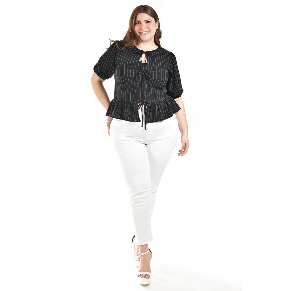 Foto 5 | Blusa Con Detalle De Lazos Roman Fashion /tallas Extras, 1889 (negro Lineas) Negro