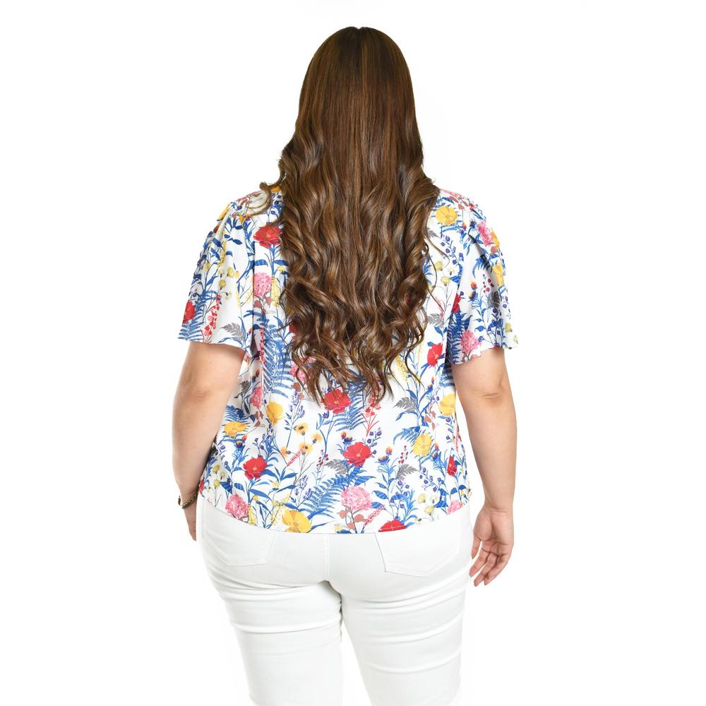 Foto 3 | Blusa Estampada De Manga Corta Roman Fashion, Tallas Extras, 5118 (flor Azul) Azul