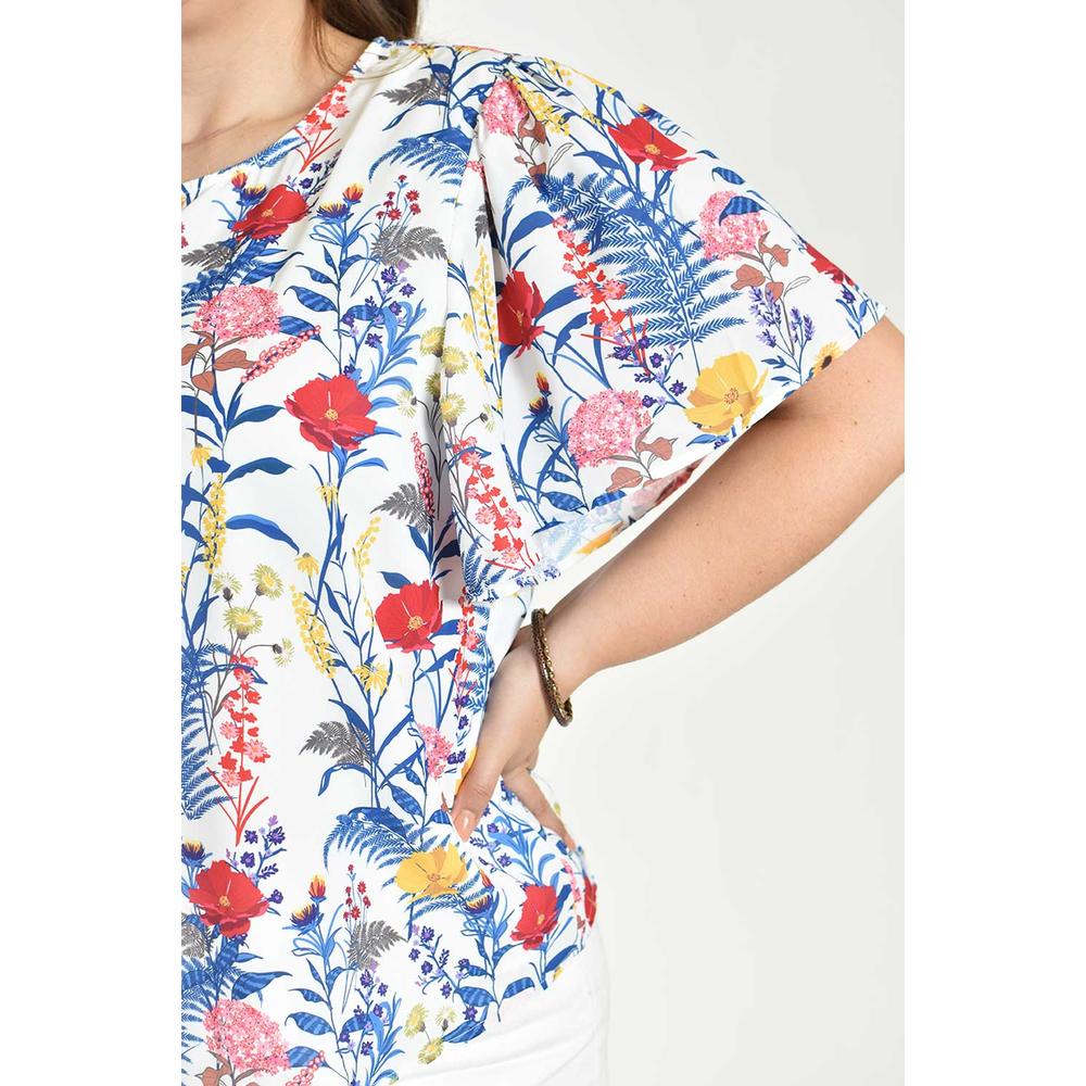 Foto 5 pulgar | Blusa Estampada De Manga Corta Roman Fashion, Tallas Extras, 5118 (flor Azul) Azul