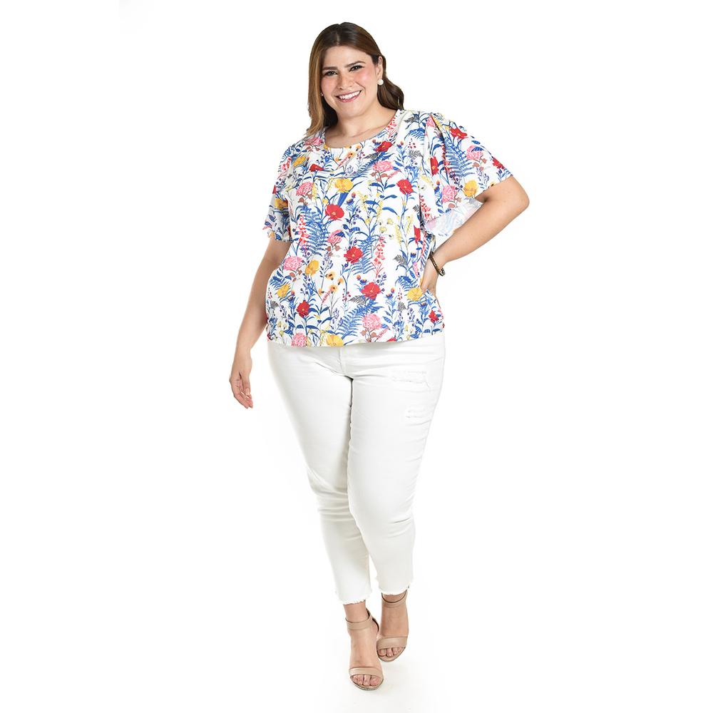 Foto 6 pulgar | Blusa Estampada De Manga Corta Roman Fashion, Tallas Extras, 5118 (flor Azul) Azul