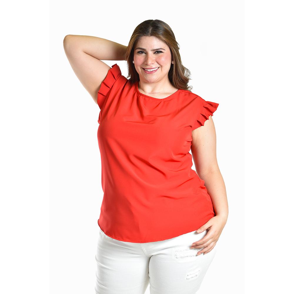 Foto 2 pulgar | Blusa Con Manga De Olan Y Moño En Espalda Roman Fashion /tallas Extras, 1888 (rojo) Rojo