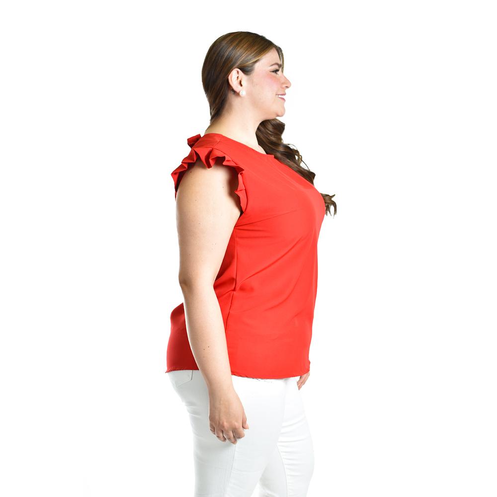 Foto 3 pulgar | Blusa Con Manga De Olan Y Moño En Espalda Roman Fashion /tallas Extras, 1888 (rojo) Rojo