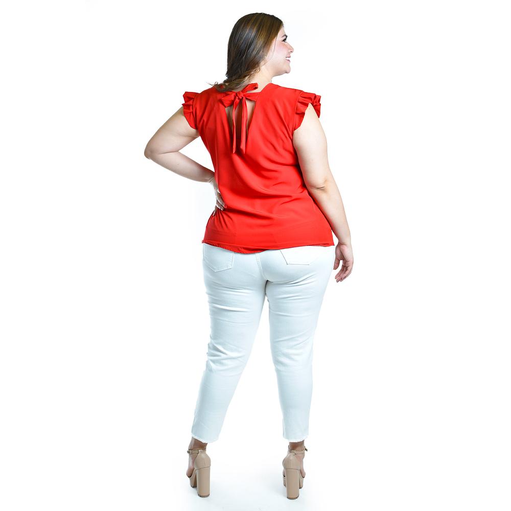 Foto 4 pulgar | Blusa Con Manga De Olan Y Moño En Espalda Roman Fashion /tallas Extras, 1888 (rojo) Rojo