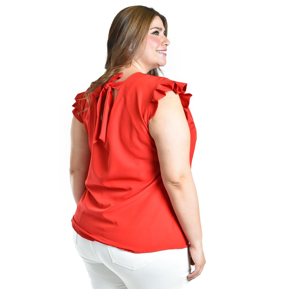 Foto 5 pulgar | Blusa Con Manga De Olan Y Moño En Espalda Roman Fashion /tallas Extras, 1888 (rojo) Rojo