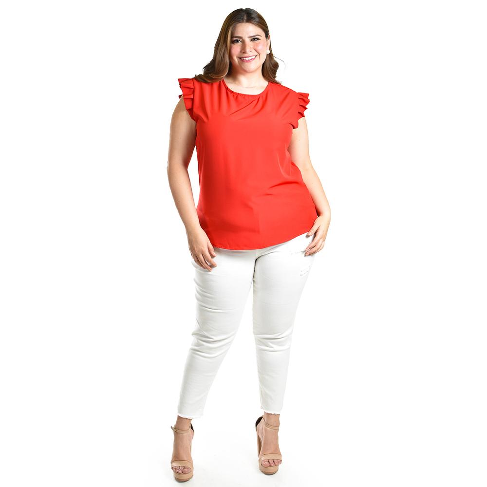 Foto 6 pulgar | Blusa Con Manga De Olan Y Moño En Espalda Roman Fashion /tallas Extras, 1888 (rojo) Rojo