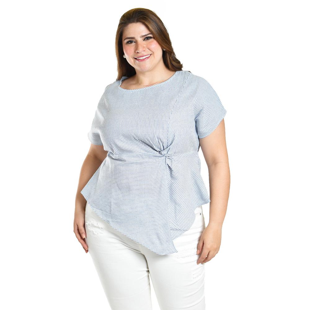 Foto 2 pulgar | Blusa De Corte Asimetrico Roman Fashion /tallas Extras, 5107 (rayas Azul Marino) Azul Marino