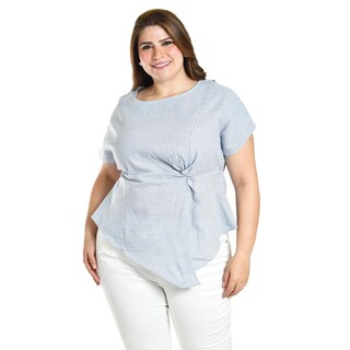 Foto 1 | Blusa De Corte Asimetrico Roman Fashion /tallas Extras, 5107 (rayas Azul Marino) Azul Marino