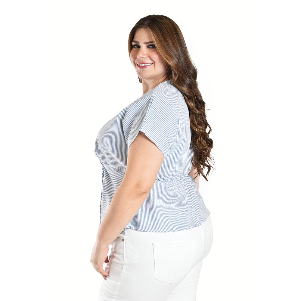 Foto 2 | Blusa De Corte Asimetrico Roman Fashion /tallas Extras, 5107 (rayas Azul Marino) Azul Marino