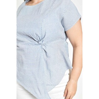 Foto 4 | Blusa De Corte Asimetrico Roman Fashion /tallas Extras, 5107 (rayas Azul Marino) Azul Marino