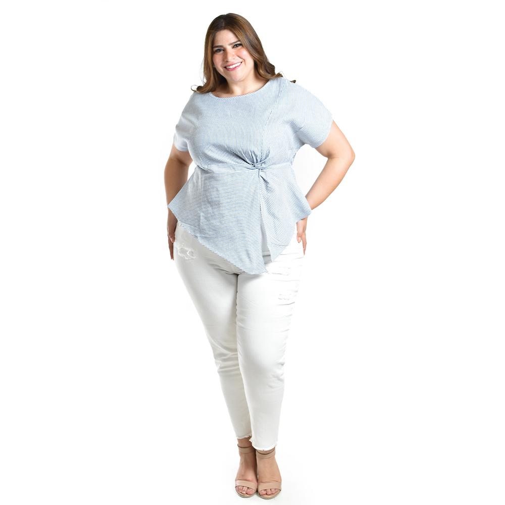 Foto 5 | Blusa De Corte Asimetrico Roman Fashion /tallas Extras, 5107 (rayas Azul Marino) Azul Marino