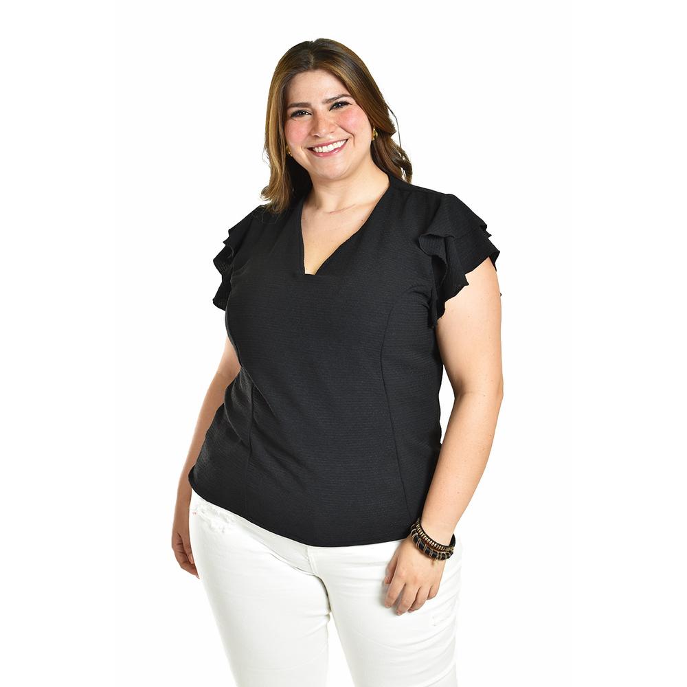 Blusa Con Volantes Roman Fashion / Tallas Extras, 1891 (negro) Negro