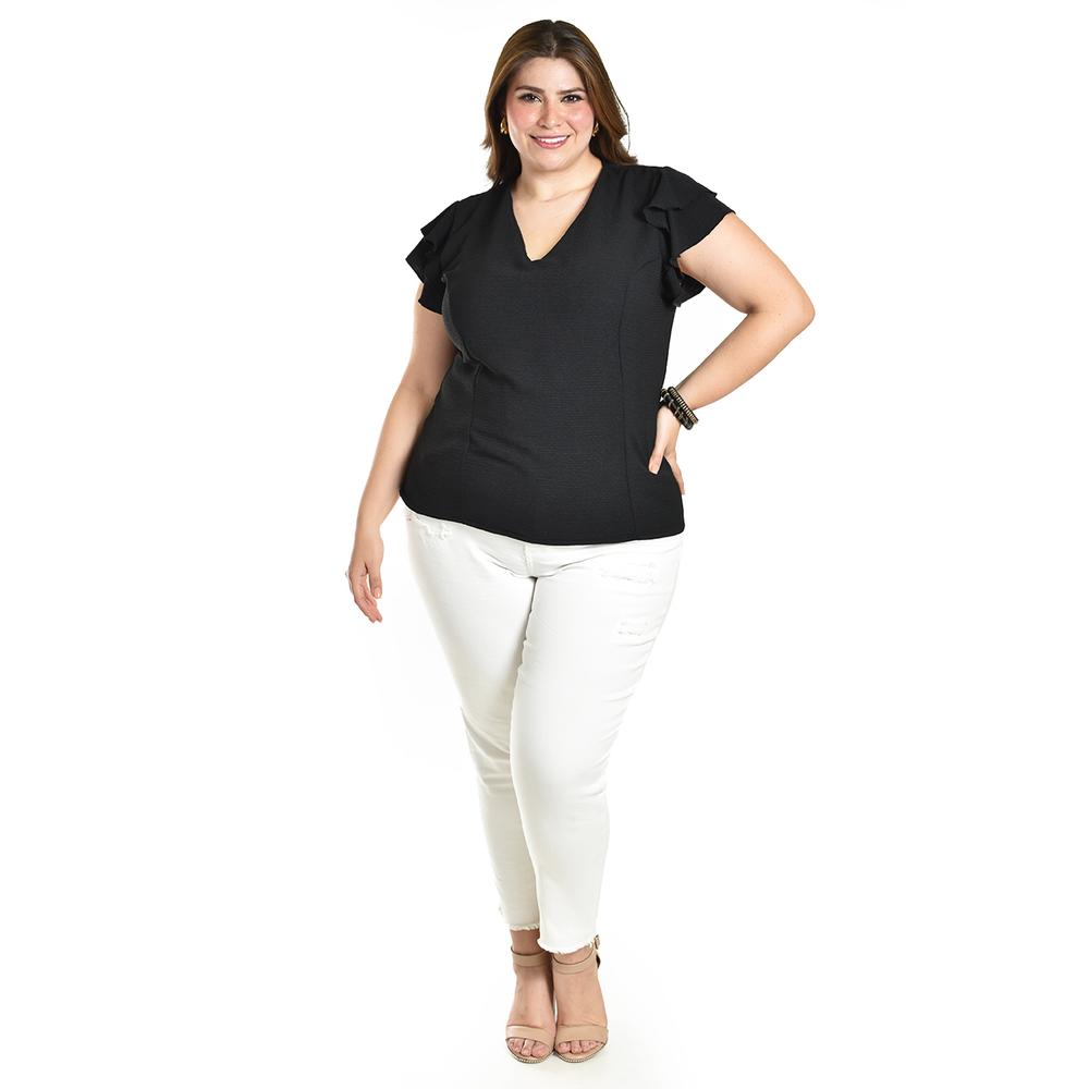 Foto 5 pulgar | Blusa Con Volantes Roman Fashion / Tallas Extras, 1891 (negro) Negro