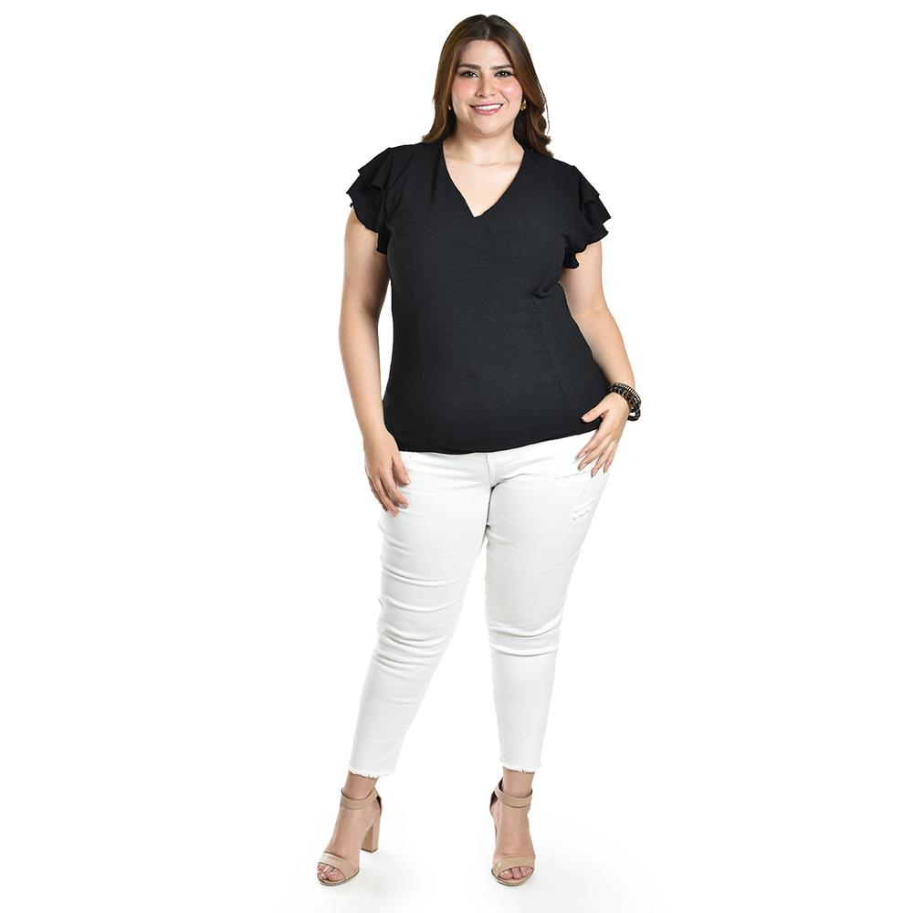 Foto 5 | Blusa Con Volantes Roman Fashion / Tallas Extras, 1891 (negro) Negro
