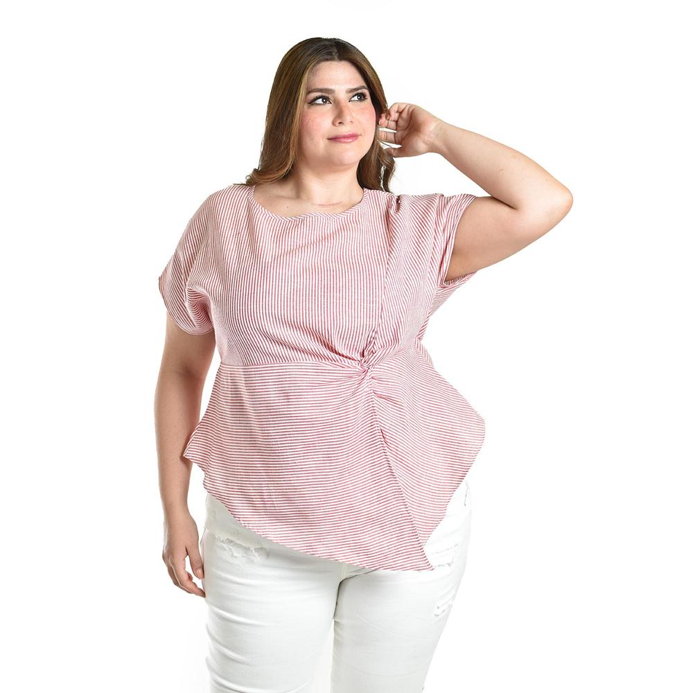 Blusa De Corte Asimetrico Roman Fashion /tallas Extras, 5107 (rayas Rojo) Rojo