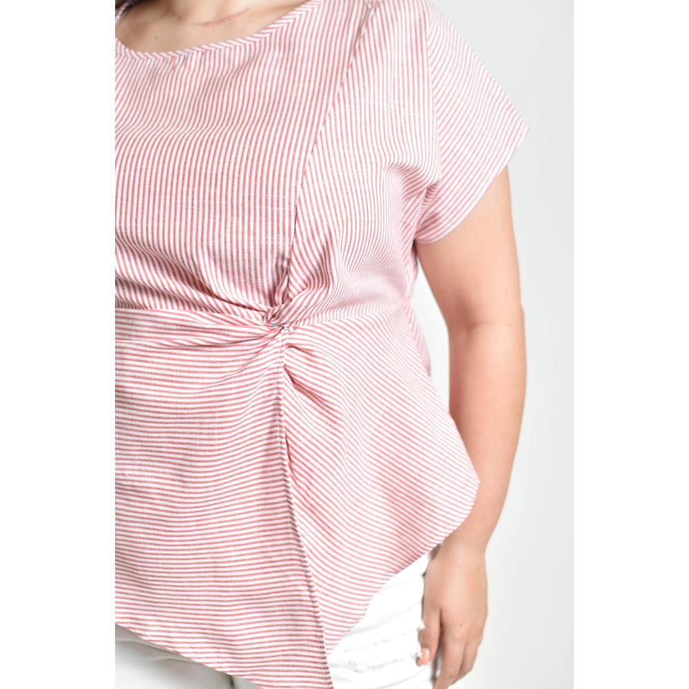 Foto 5 pulgar | Blusa De Corte Asimetrico Roman Fashion /tallas Extras, 5107 (rayas Rojo) Rojo