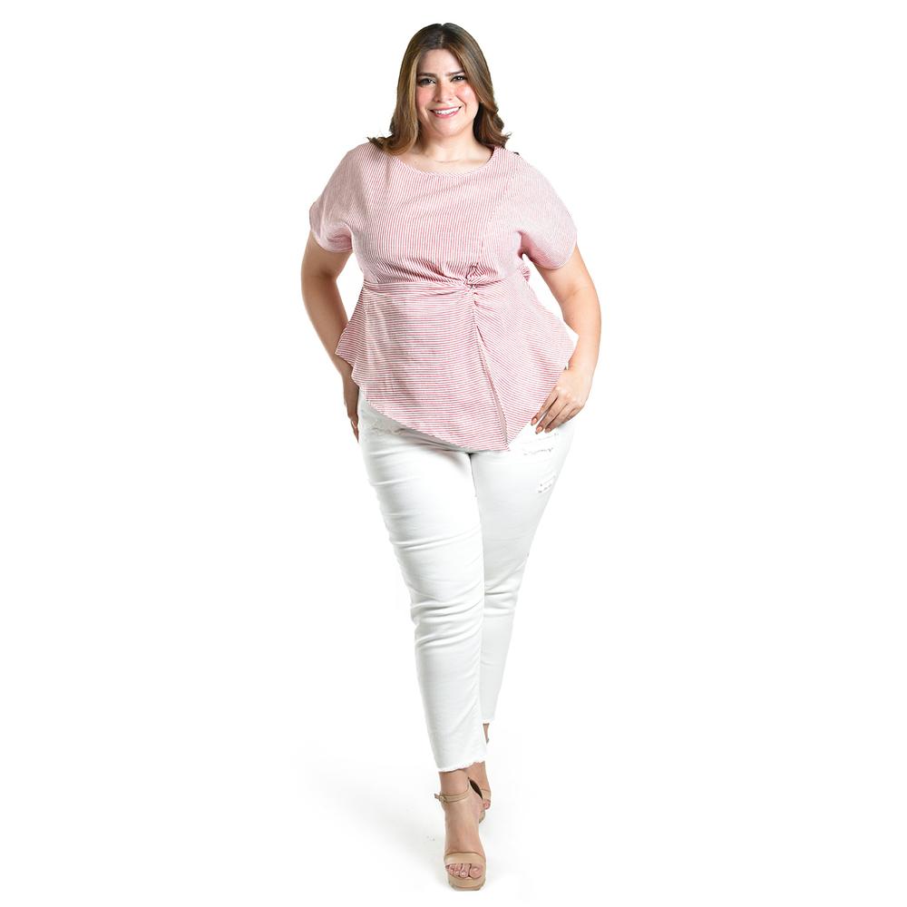 Foto 5 | Blusa De Corte Asimetrico Roman Fashion /tallas Extras, 5107 (rayas Rojo) Rojo