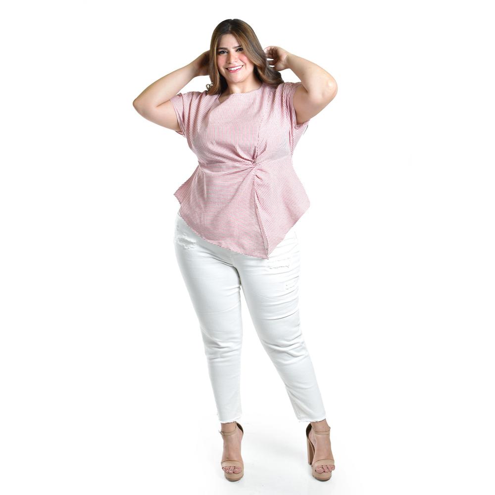 Foto 6 | Blusa De Corte Asimetrico Roman Fashion /tallas Extras, 5107 (rayas Rojo) Rojo
