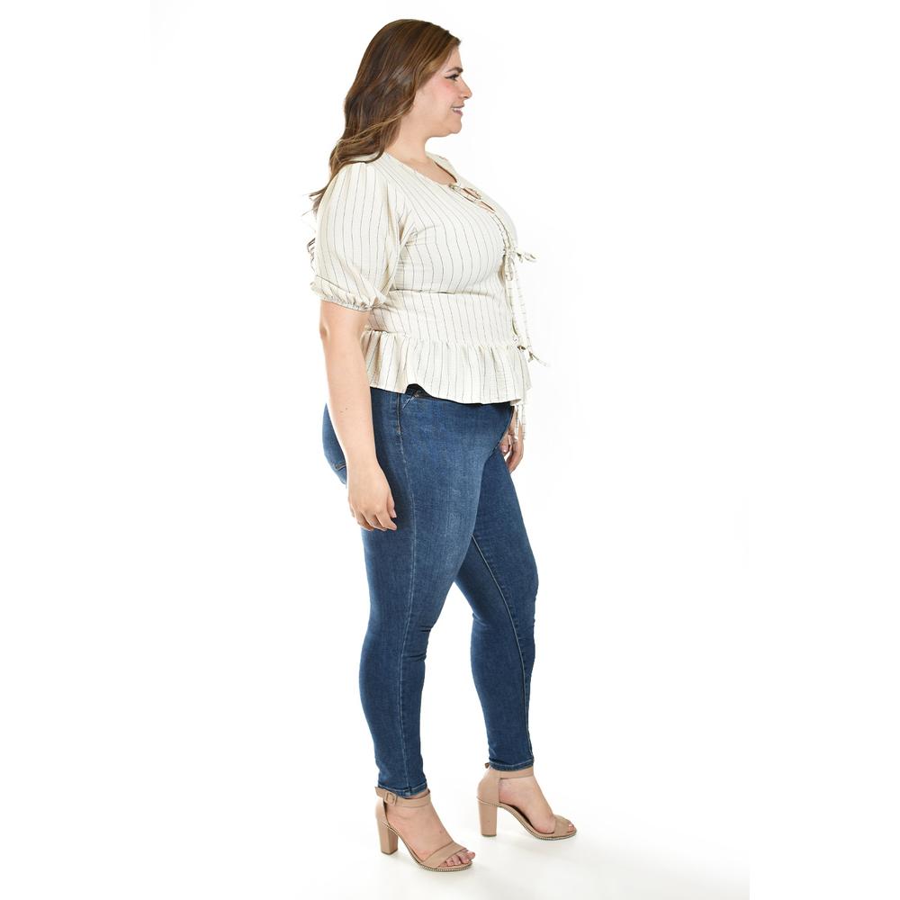 Foto 3 pulgar | Blusa Con Detalle De Lazos Roman Fashion /tallas Extras, 1889 (arena Lineas) Beige