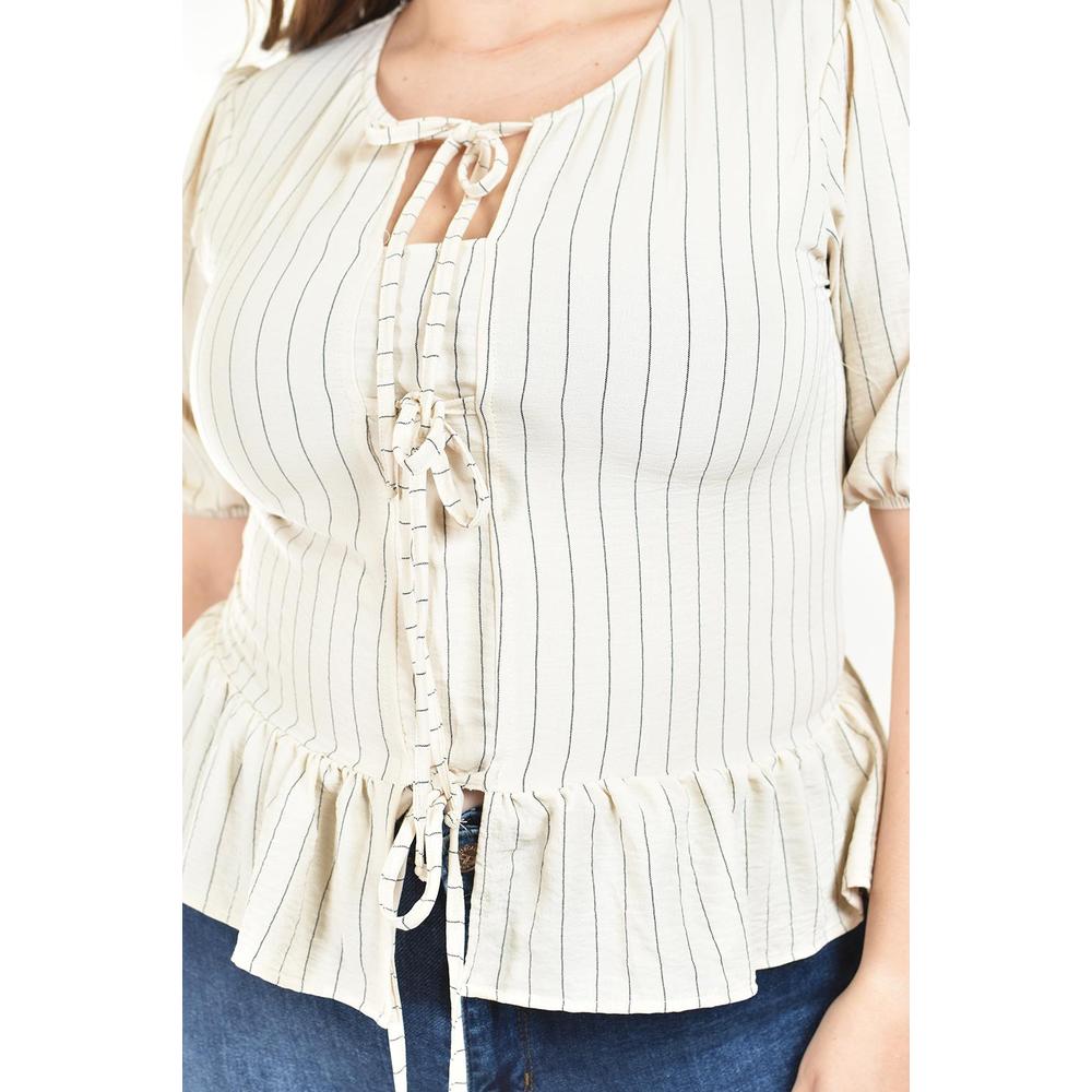 Foto 5 pulgar | Blusa Con Detalle De Lazos Roman Fashion /tallas Extras, 1889 (arena Lineas) Beige