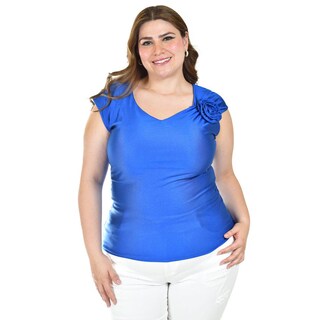 Foto 1 | Blusa Satinada Con Flor Roman Fashion/tallas Extras, 1901 (azul Rey) Azul
