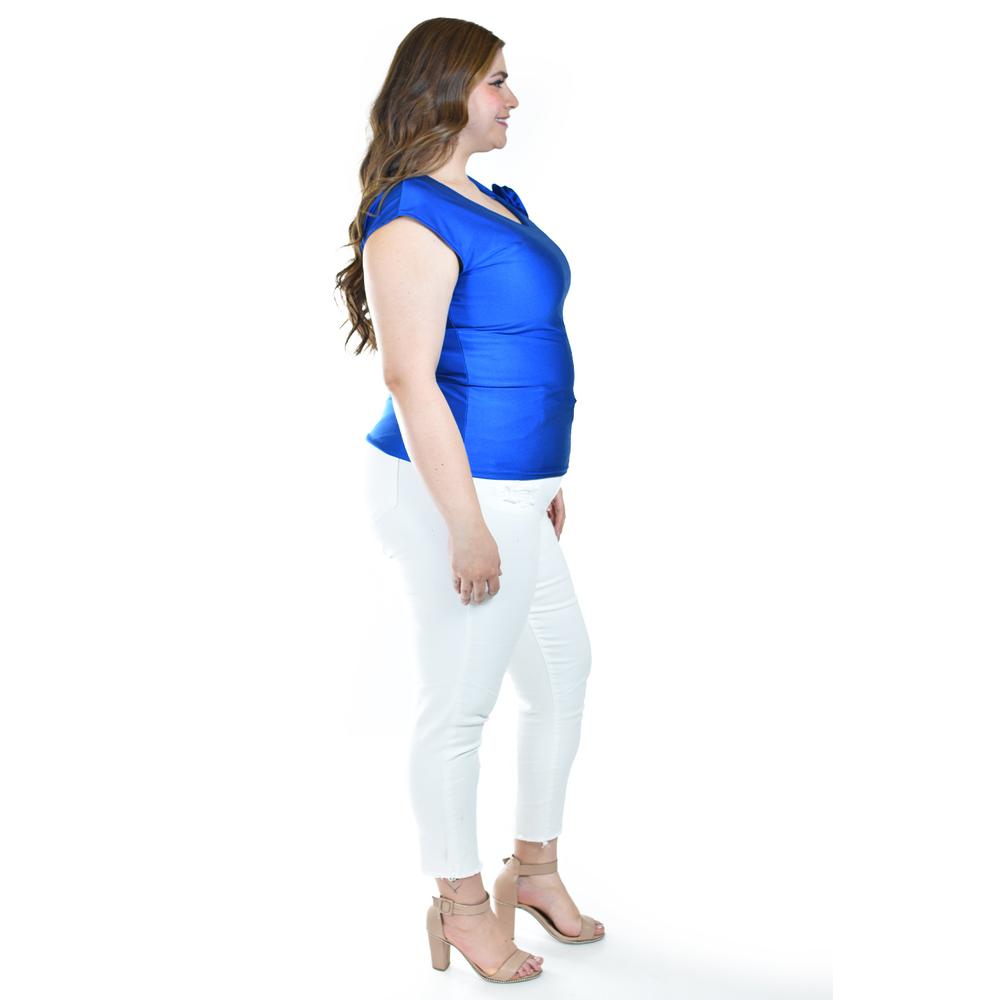 Foto 3 pulgar | Blusa Satinada Con Flor Roman Fashion/tallas Extras, 1901 (azul Rey) Azul