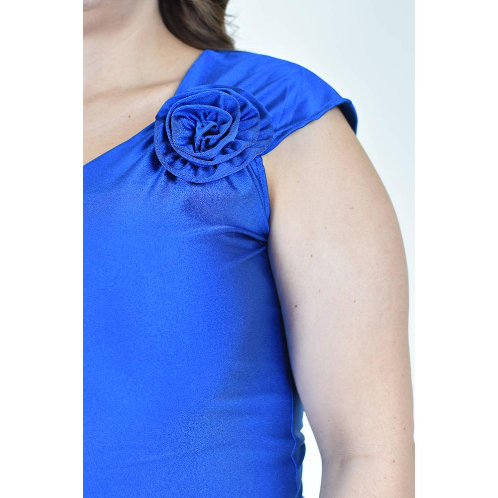 Foto 5 pulgar | Blusa Satinada Con Flor Roman Fashion/tallas Extras, 1901 (azul Rey) Azul