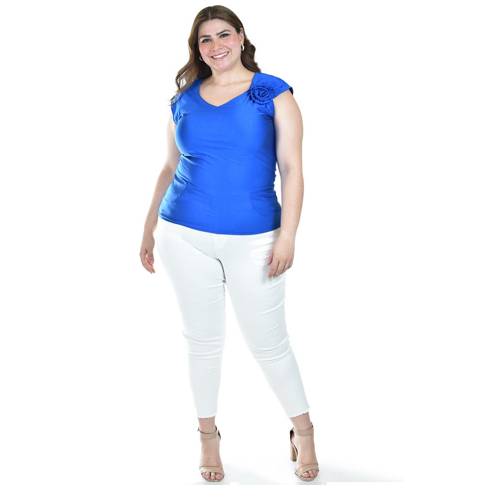 Foto 6 pulgar | Blusa Satinada Con Flor Roman Fashion/tallas Extras, 1901 (azul Rey) Azul