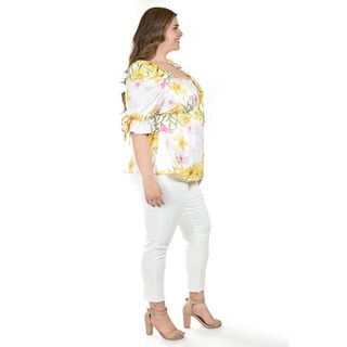 Foto 2 | Blusa Floreada De Chiffon Roman Fashion /tallas Extras, 1826 (amarillo Flores) Amarillo