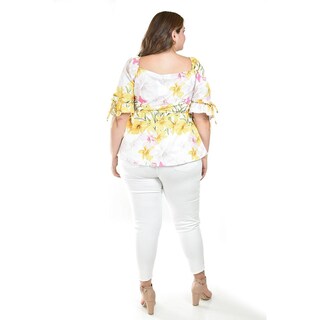 Foto 3 | Blusa Floreada De Chiffon Roman Fashion /tallas Extras, 1826 (amarillo Flores) Amarillo