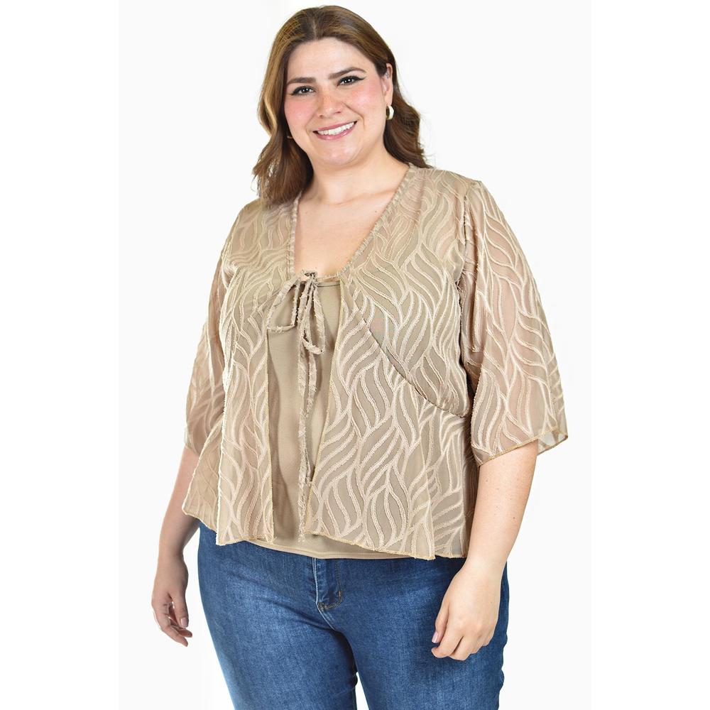 Foto 5 | Ensamble Tipo Kimono Con Blusa Básica Roman Fashion / Tallas Extras, 1892 (cafe) Cafe