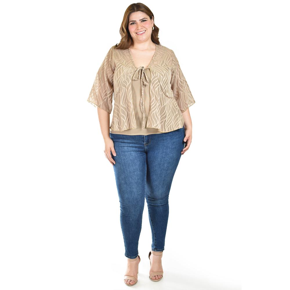 Foto 6 | Ensamble Tipo Kimono Con Blusa Básica Roman Fashion / Tallas Extras, 1892 (cafe) Cafe