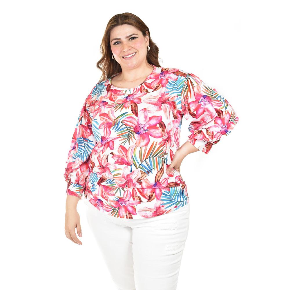 Blusa Estampado Floral Roman Fashion /tallas Extras, 1899 (rosa /flores) Rosa
