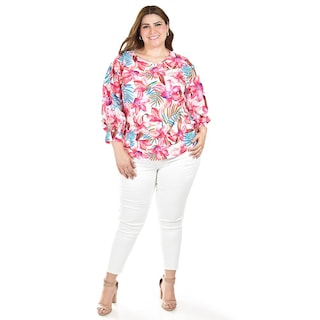 Foto 5 | Blusa Estampado Floral Roman Fashion /tallas Extras, 1899 (rosa /flores) Rosa