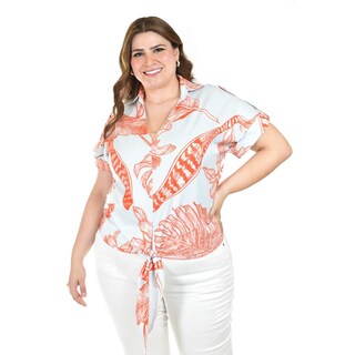 Foto 1 | Blusa Fresca Con Moño Roman Fashion/tallas Extras, 1819 (azul /naranja) Naranja
