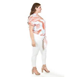 Foto 2 | Blusa Fresca Con Moño Roman Fashion/tallas Extras, 1819 (azul /naranja) Naranja