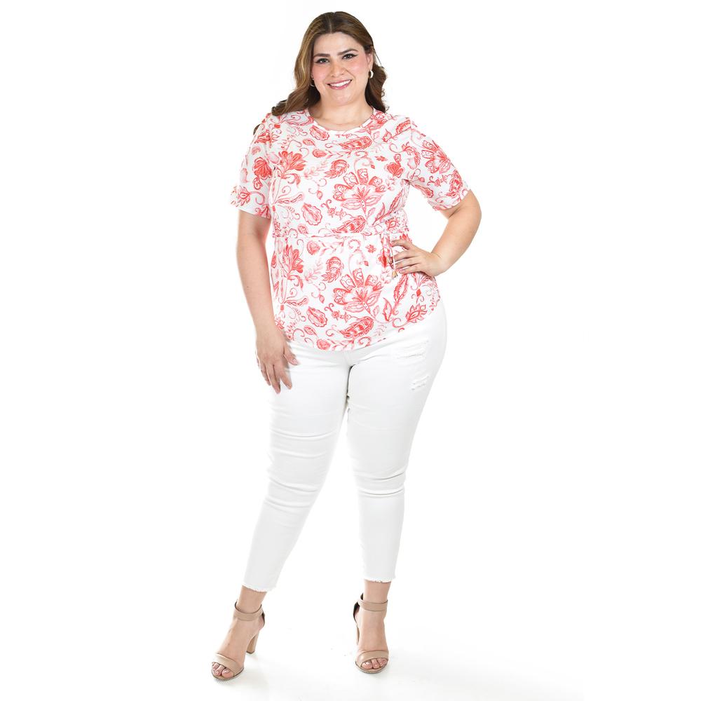 Foto 5 | Blusa Estampada Con Cinturón Ajustable Roman Fashion/tallas Extras, 1895 (naranja) Naranja