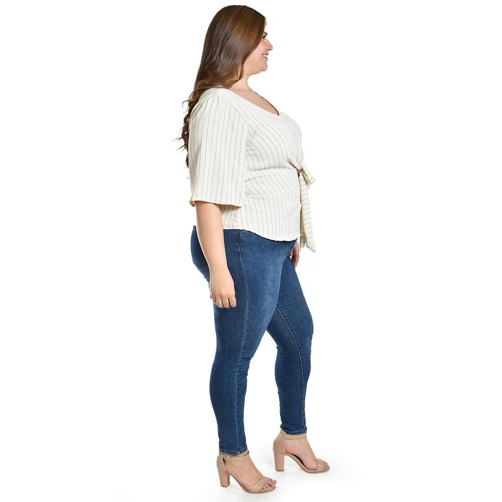 Foto 3 pulgar | Blusa Con Moño Roman Fashion / Tallas Extras, 1832 (arena Líneas) Beige