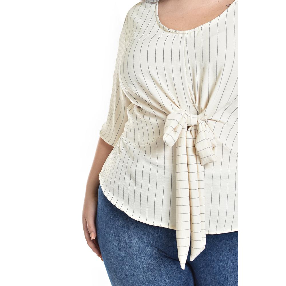 Foto 5 pulgar | Blusa Con Moño Roman Fashion / Tallas Extras, 1832 (arena Líneas) Beige
