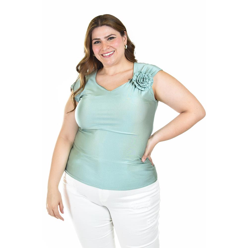 Blusa Satinada Con Flor Roman Fashion/tallas Extras, 1901 (menta) Verde Claro