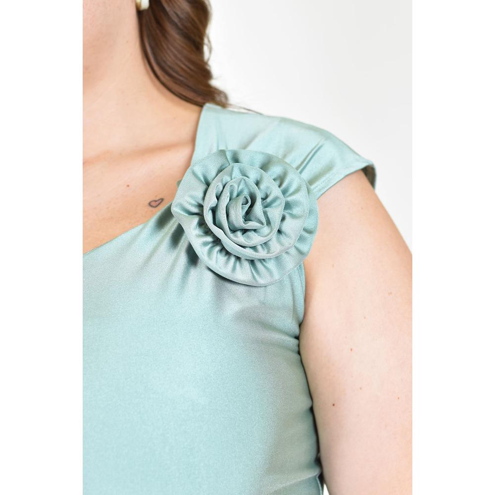Foto 5 pulgar | Blusa Satinada Con Flor Roman Fashion/tallas Extras, 1901 (menta) Verde Claro